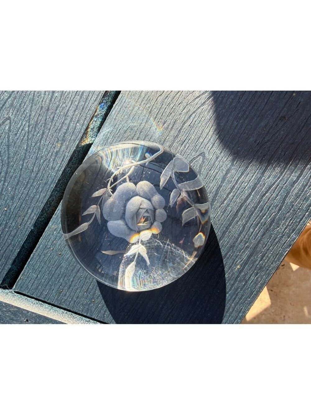 Clear Glass Rose Etched Paperweight One Size vintage